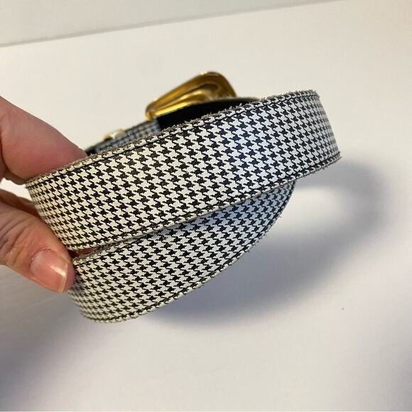 Vintage Houndstooth Belt Leather Gold Buckle Mini Print Statement Womens Medium - Picture 3 of 10